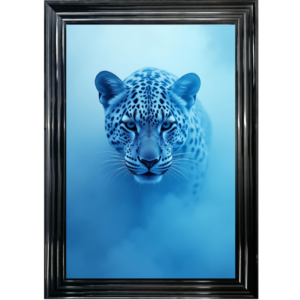 Leopard in the Blue mist - Framed Animal Wall Art