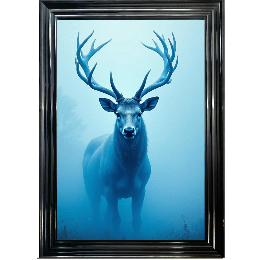 Stag in the Blue mist - Framed Animal Wall Art