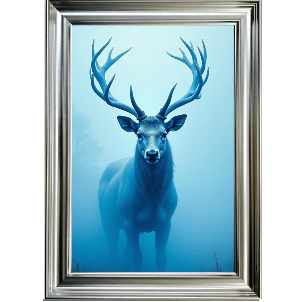 Stag in the Blue mist - Framed Animal Wall Art