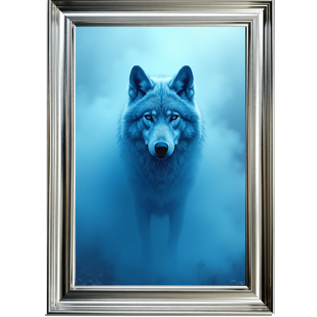Wolf in the Blue mist - Framed Animal Wall Art
