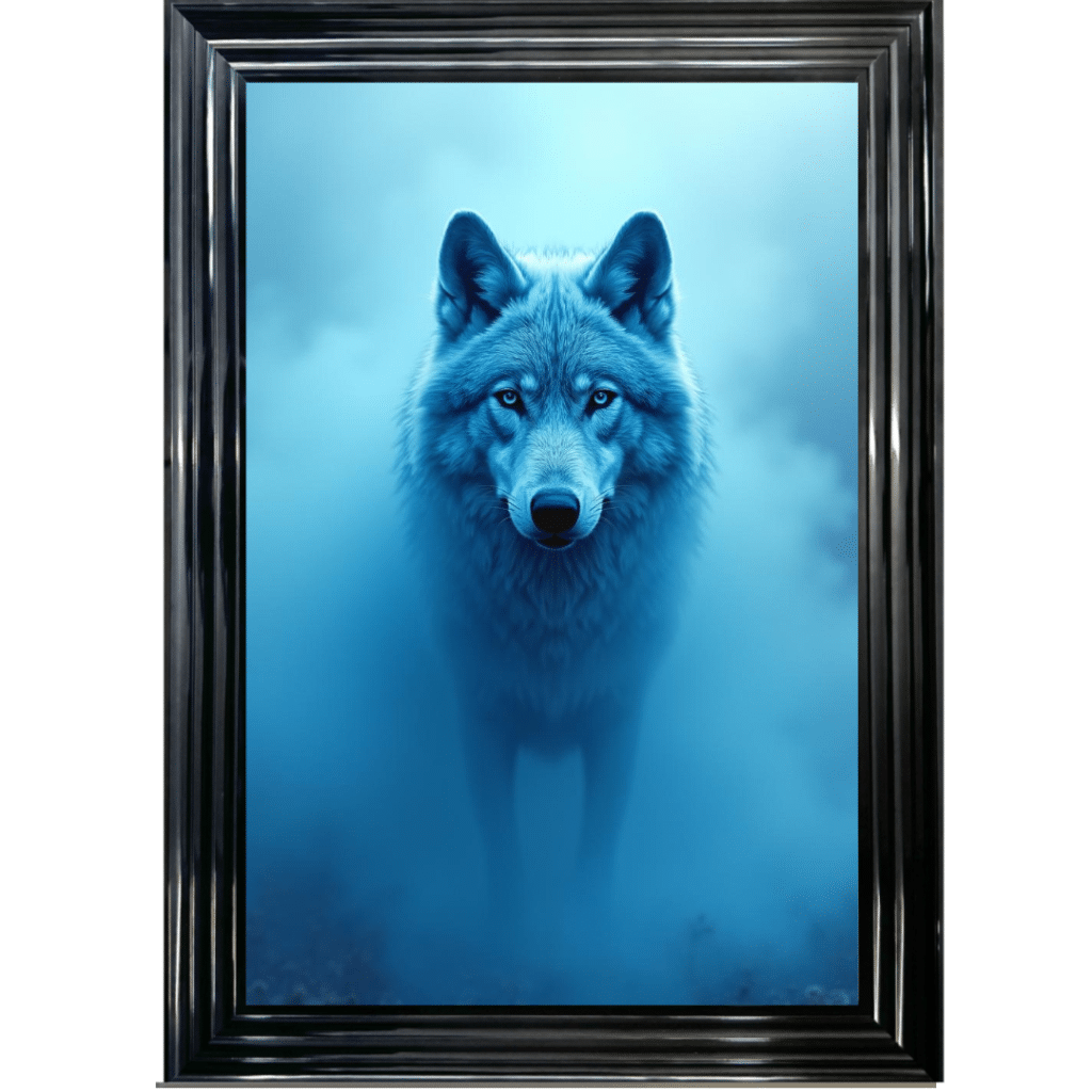 Wolf in the Blue mist - Framed Animal Wall Art