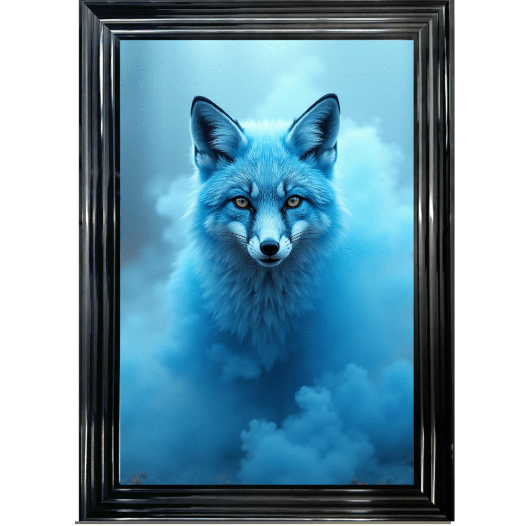 Fox in the Blue mist - Framed Animal Wall Art