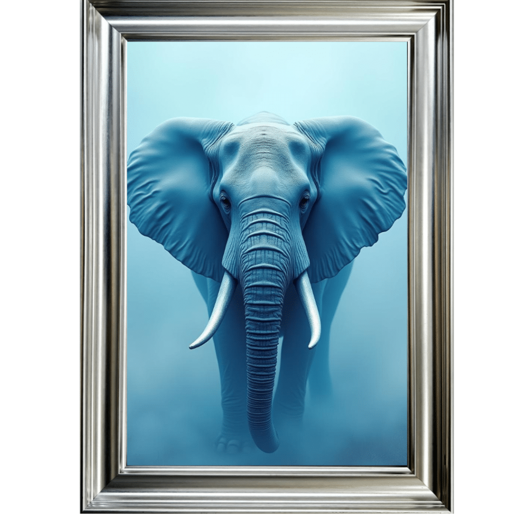 Elephant in the Blue mist - Framed Animal Wall Art