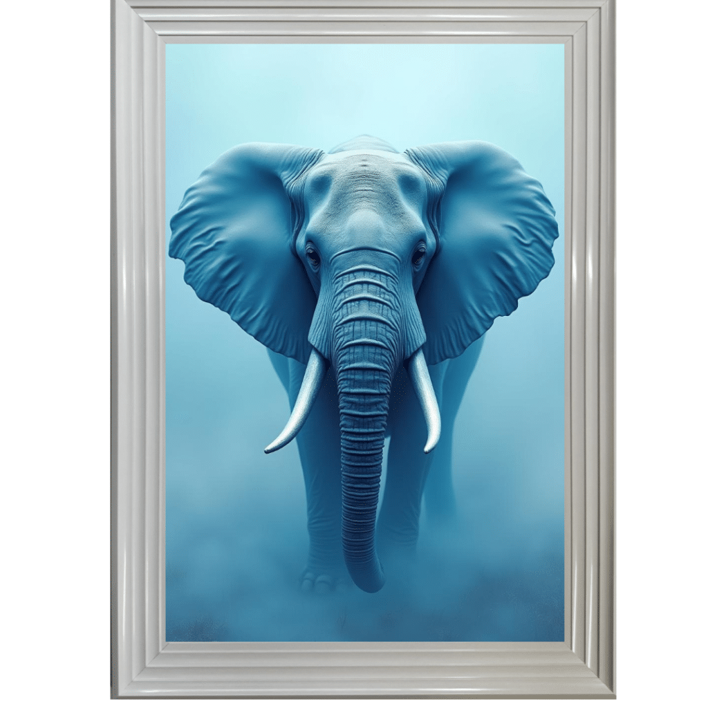 Elephant in the Blue mist - Framed Animal Wall Art