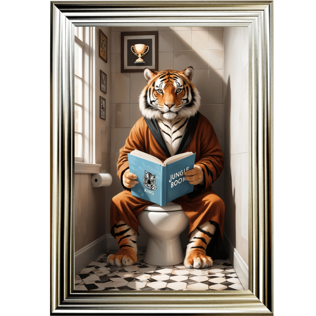 Tiger on the toilet - framed wall art