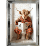 Highland Cow on the toilet - framed wall art