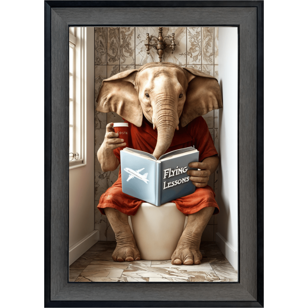 Elephant on the toilet - framed wall art