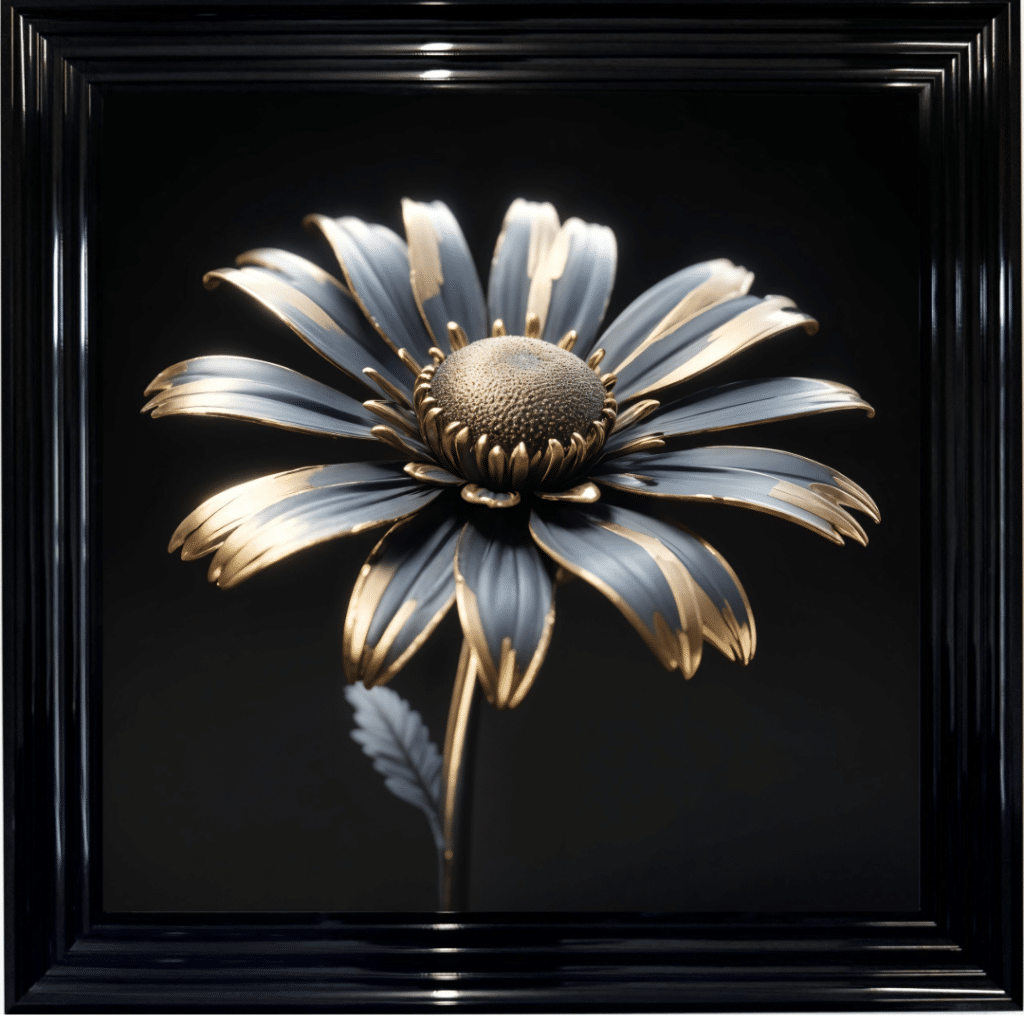 Black and Gold Metal Daisy - Framed Wall Art