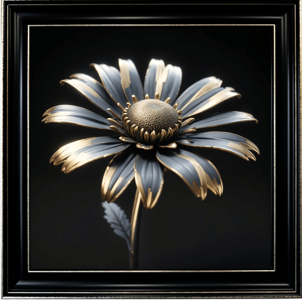 Black and Gold Metal Daisy - Framed Wall Art