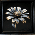 Black and Gold Metal Daisy - Framed Wall Art