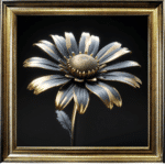 Black and Gold Metal Daisy - Framed Wall Art