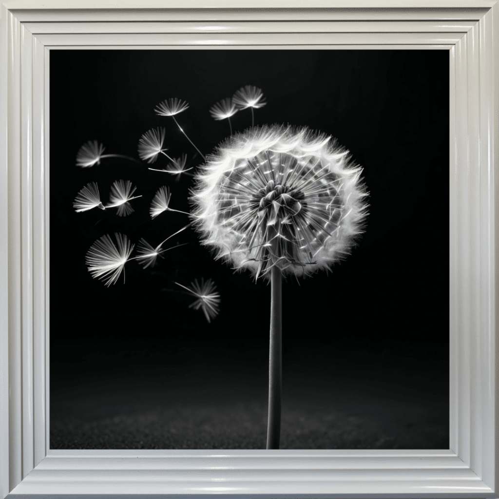 Dandelion Black background left - Framed wall art