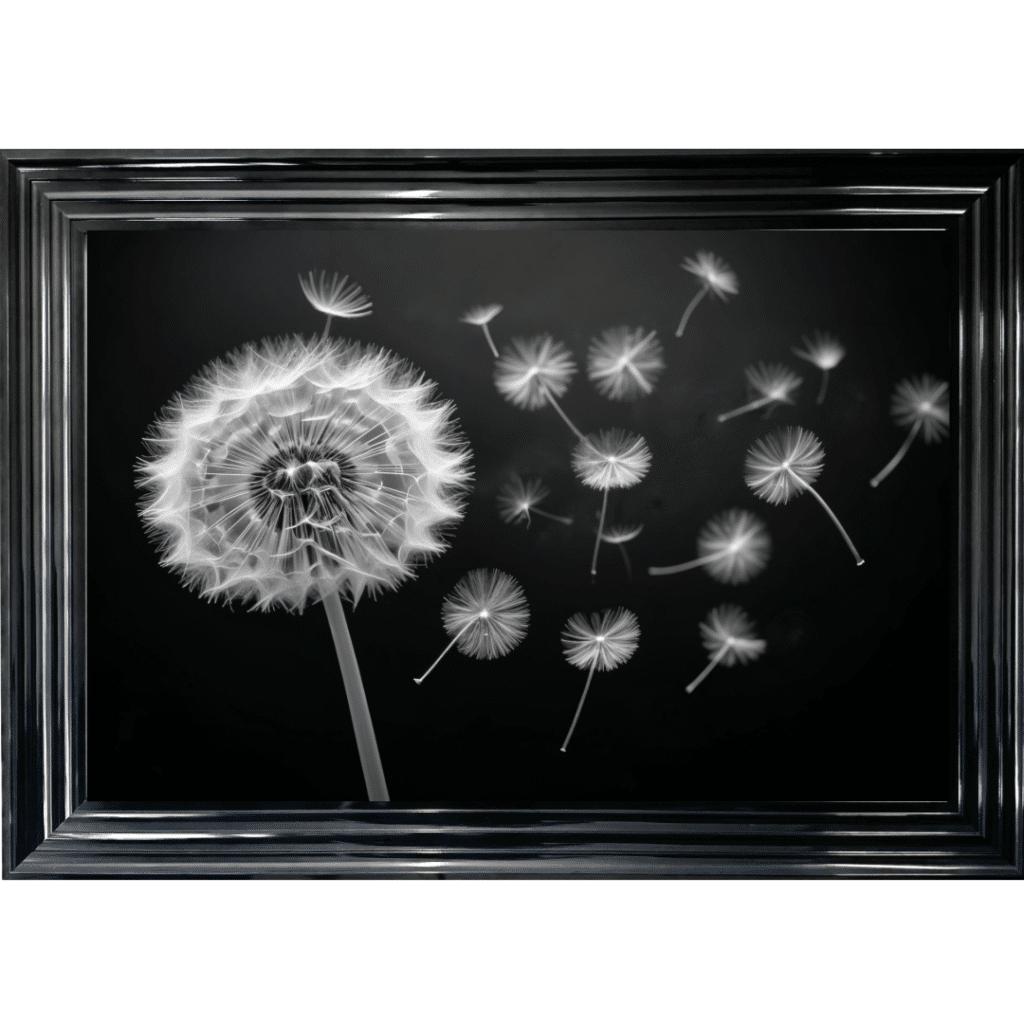 Dandelion and Seeds blowing right - Framed wall art