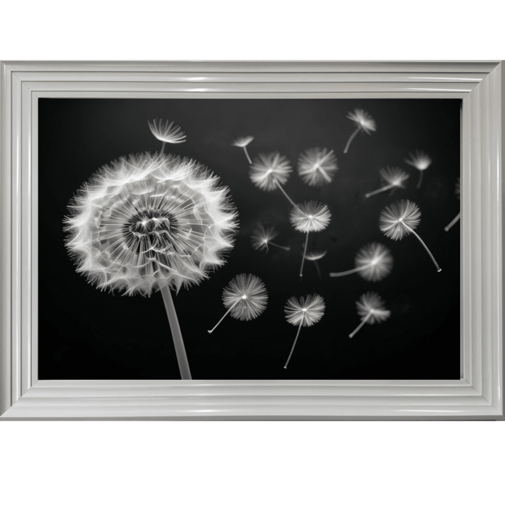 Dandelion and Seeds blowing right - Framed wall art