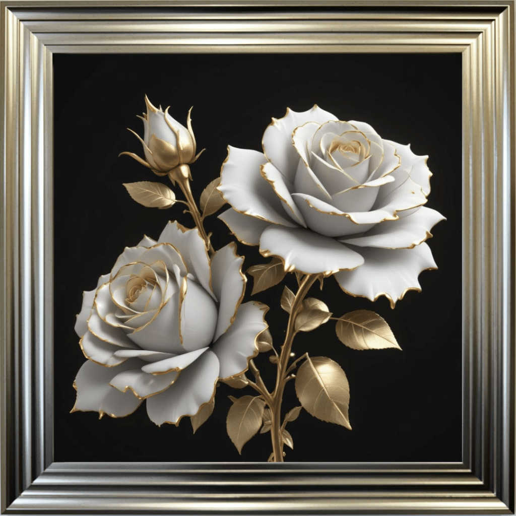 White and Gold Roses - Framed Wall Art