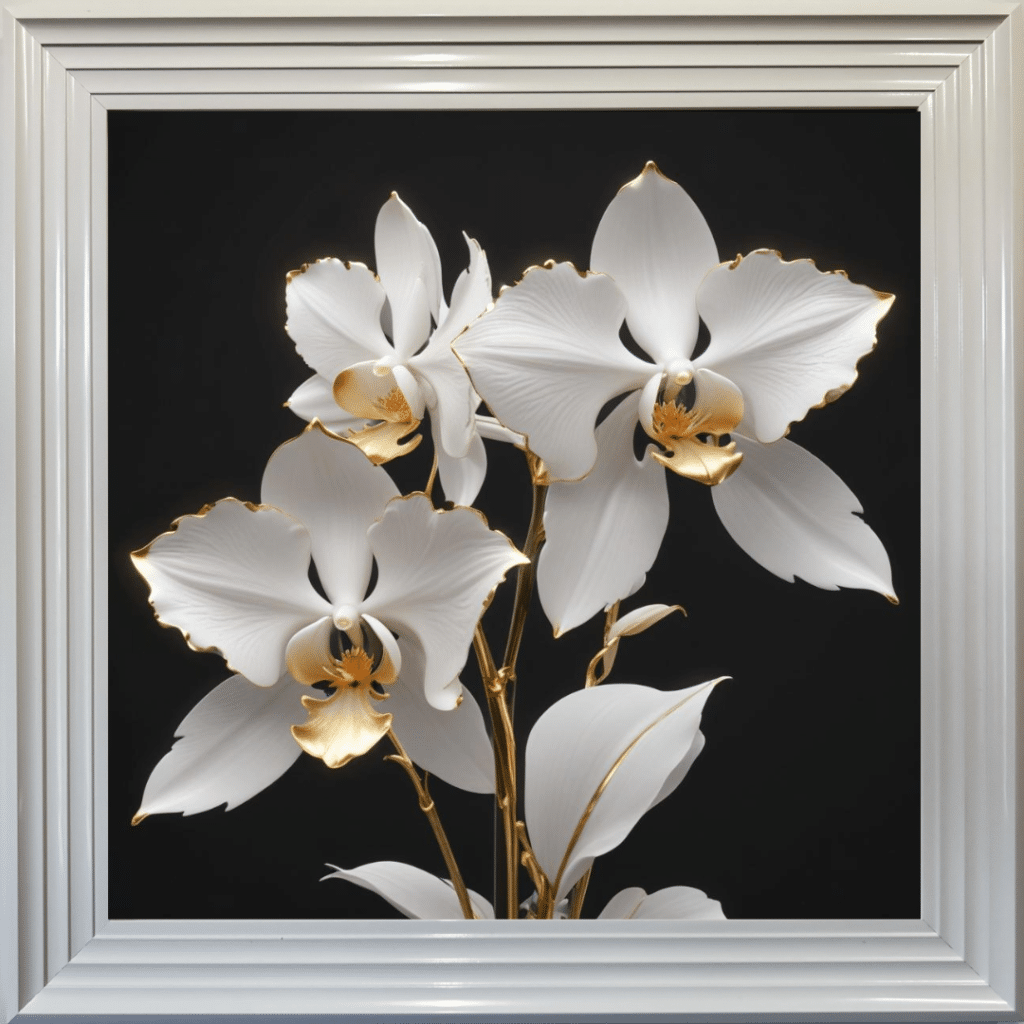 White and Gold Orchids- Framed Wall Art