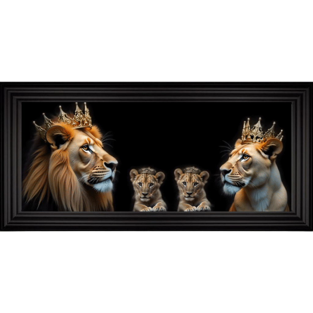 Royal Lion Family 2 Girl Cubs - Framed Wall Art