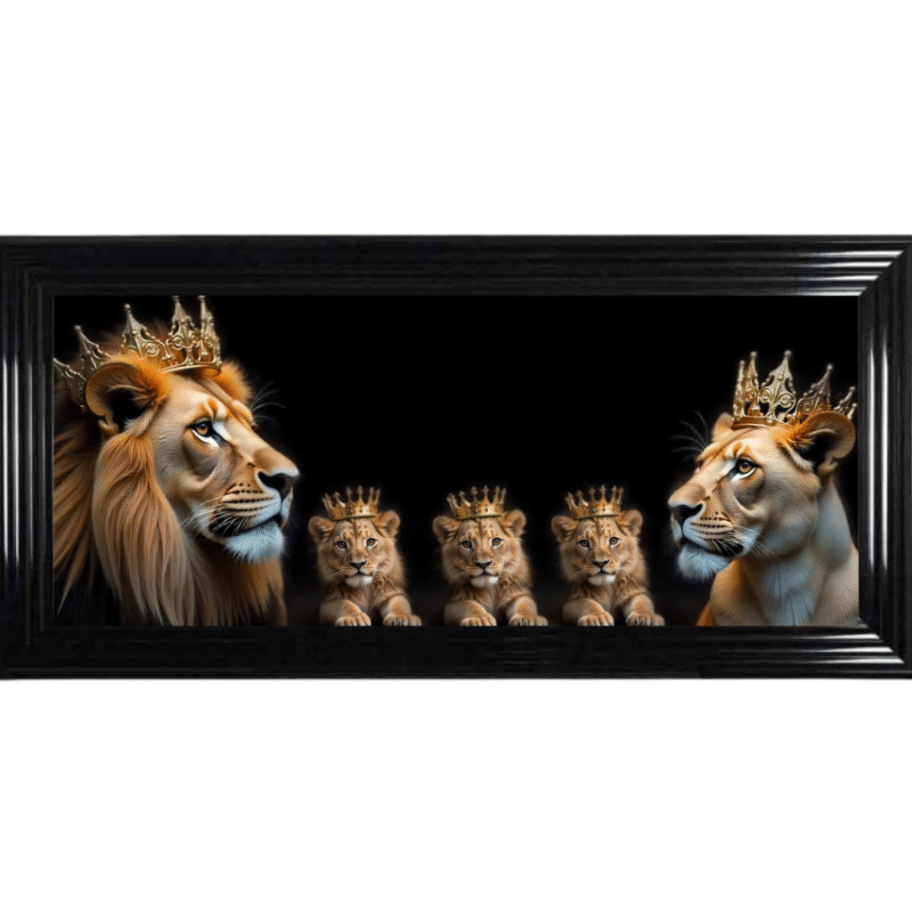 Royal Lion Family 3 Boy Cubs - Framed Wall Art