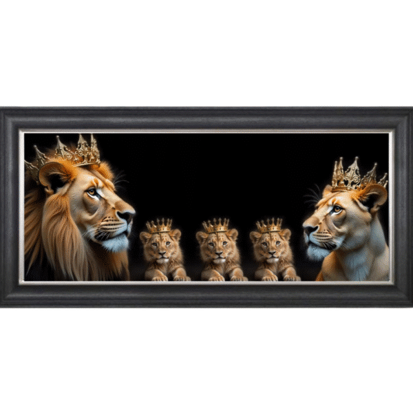 Royal Lion Family 3 Boy Cubs - Framed Wall Art
