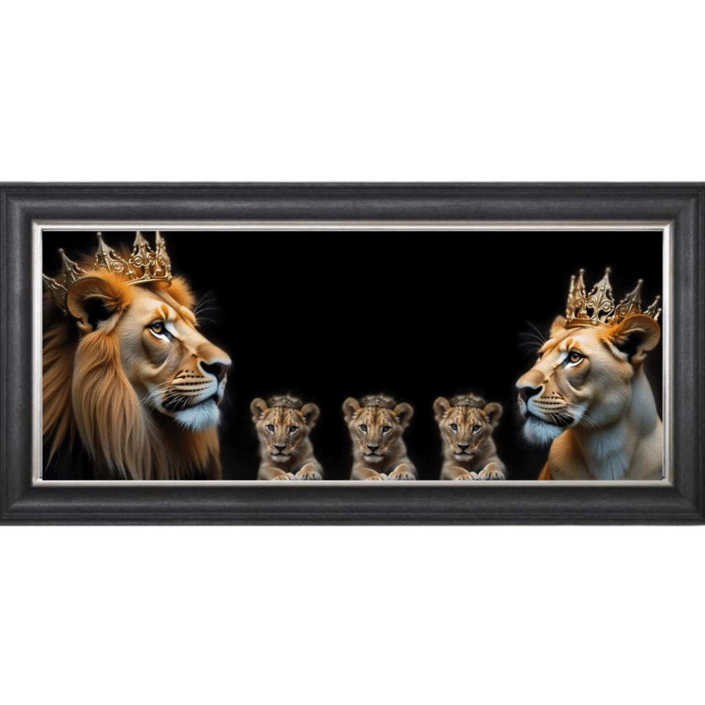 Royal Lion Family 3 Girl Cubs - Framed Wall Art
