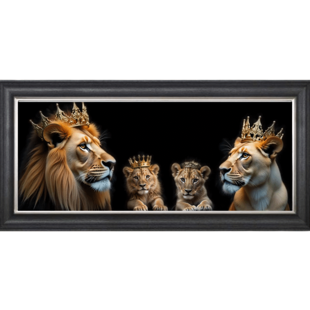 Royal Lion Family 1 Boy and 1 Girl Cub - Framed Wall Art