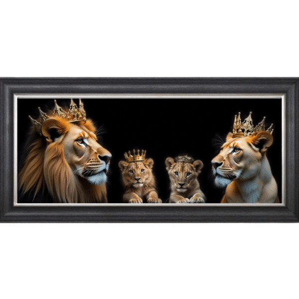 Royal Lion Family 1 Boy and 1 Girl Cub - Framed Wall Art