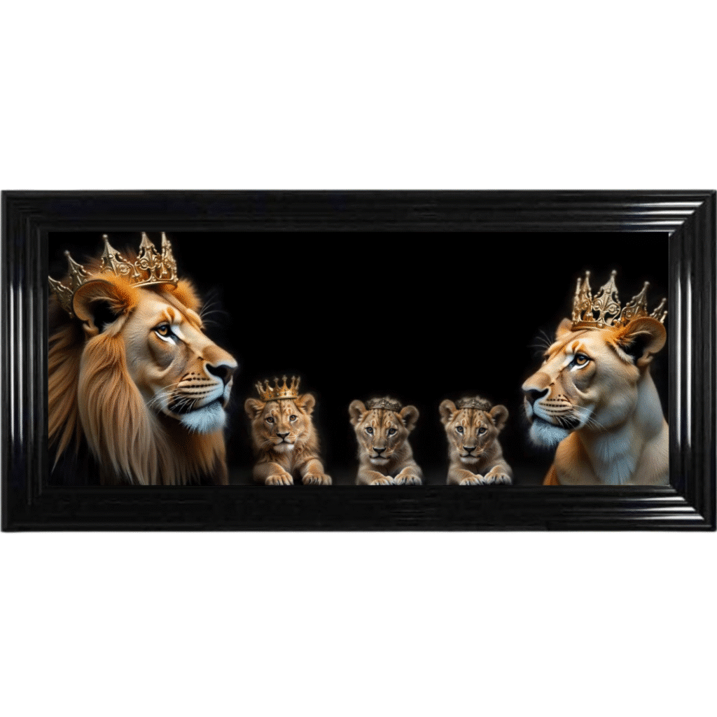 Royal Lion Family 1 Boy and 2 Girl Cubs - Framed Wall Art