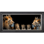 Royal Lion Family 1 Boy and 2 Girl Cubs - Framed Wall Art