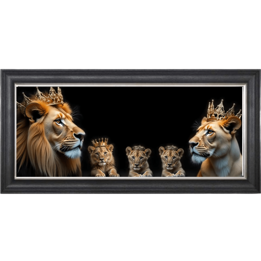 Untitled - 2025-05-19T202334.506 Royal Lion Family 1 Boy and 2 Girl Cubs - Framed Wall Art
