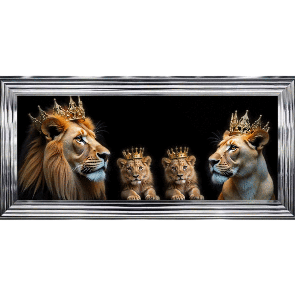Royal Lion Family 2 Boy Cubs - Framed Wall Art