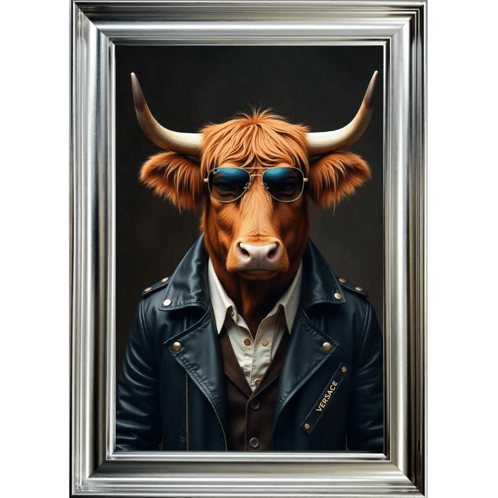Highland Cow with shades - Framed Animal Wall Art