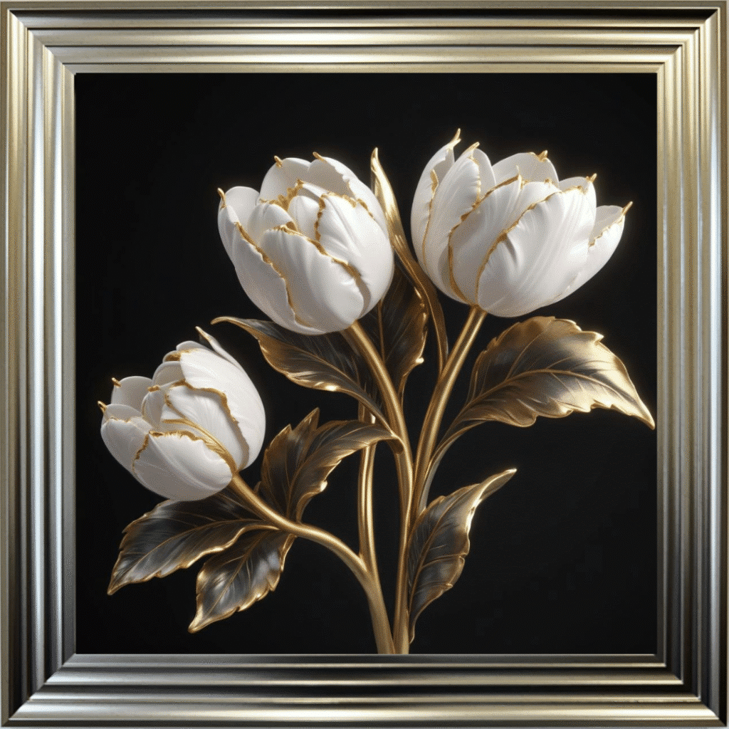 White and Gold Tulips- Framed Wall Art
