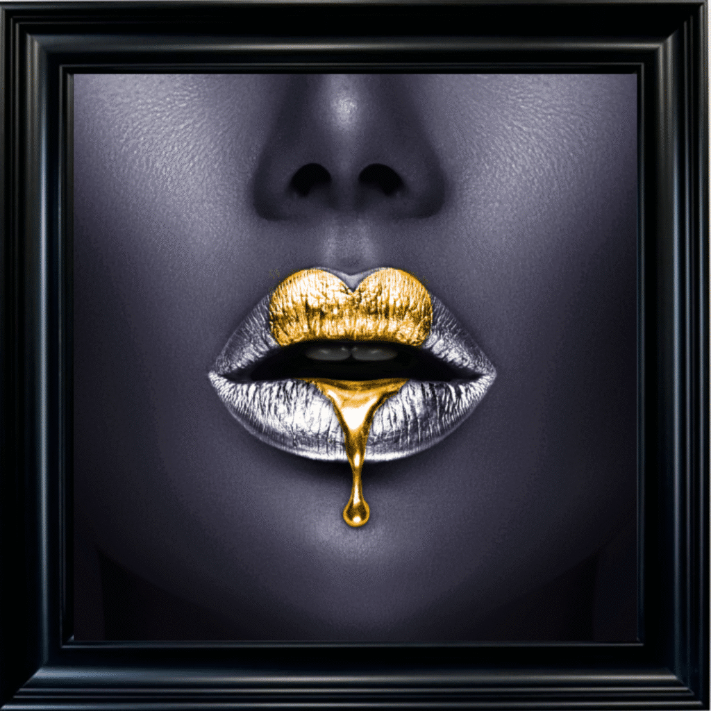 Loveheart Gold Lips - Framed wall art