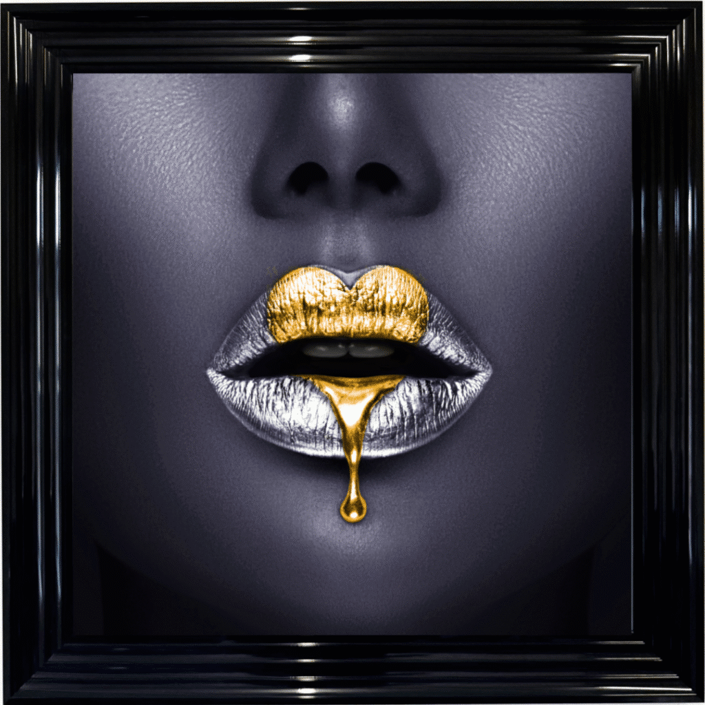 Loveheart Gold Lips - Framed wall art