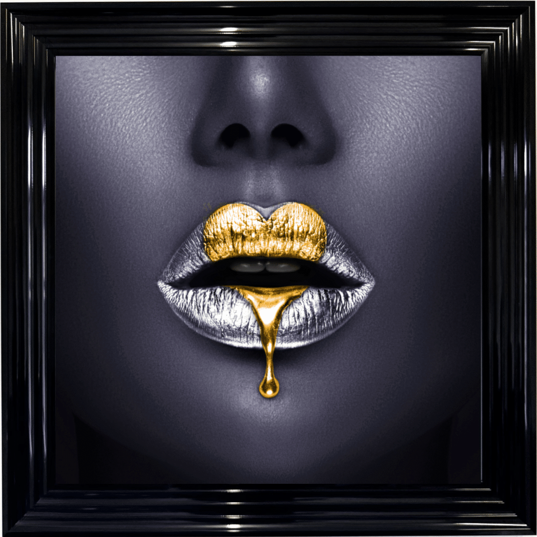 Untitled - 2025-06-13T084554.390 Loveheart Gold Lips - Framed wall art
