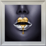 Loveheart Gold Lips - Framed wall art