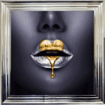 Loveheart Gold Lips - Framed wall art