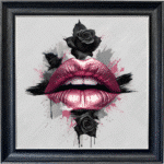 Black Rose Pink Lips - Framed wall art