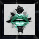 Black Rose Green Lips - Framed wall art