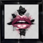 Black Rose Pink Lips - Framed wall art