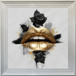 Black Rose Gold Lips - Framed wall art