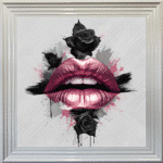 Black Rose Pink Lips - Framed wall art