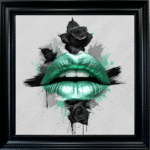 Black Rose Green Lips - Framed wall art