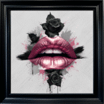 Black Rose Pink Lips - Framed wall art