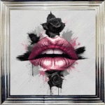 Black Rose Pink Lips - Framed wall art