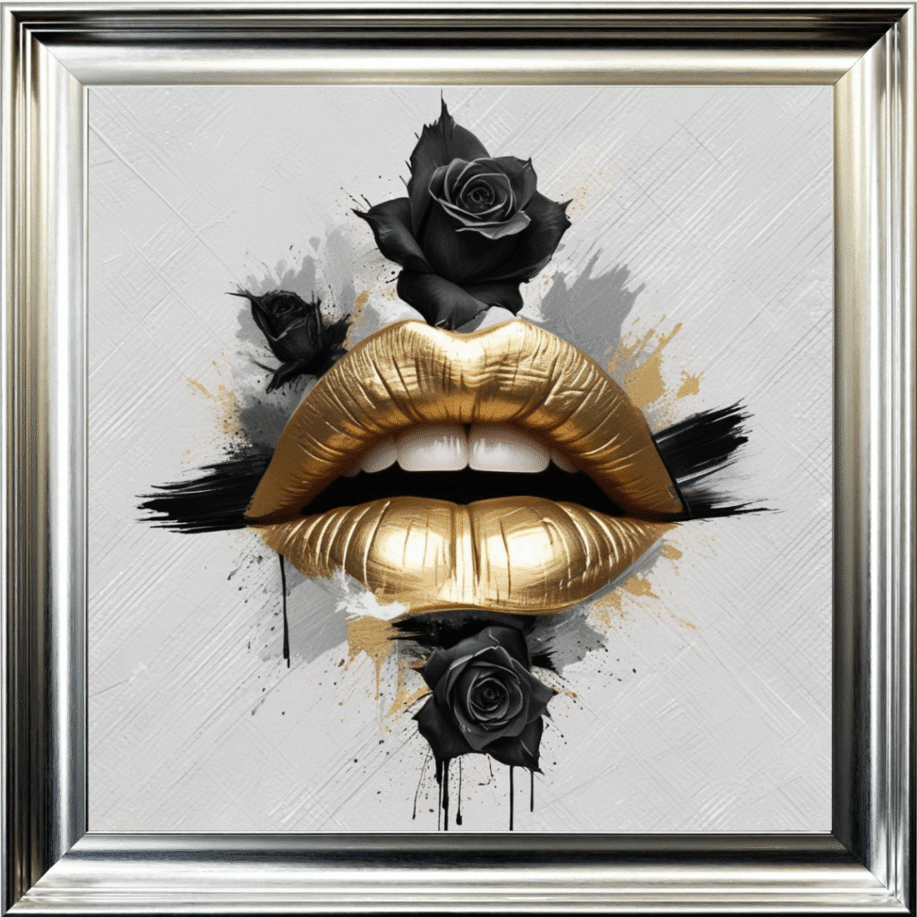 Black Rose Gold Lips - Framed wall art