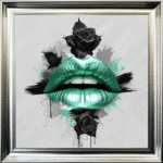 Black Rose Green Lips - Framed wall art