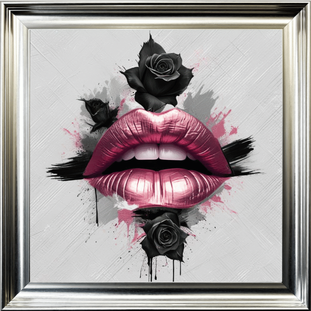 Black Rose Pink Lips - Framed wall art