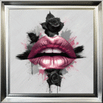Black Rose Pink Lips - Framed wall art