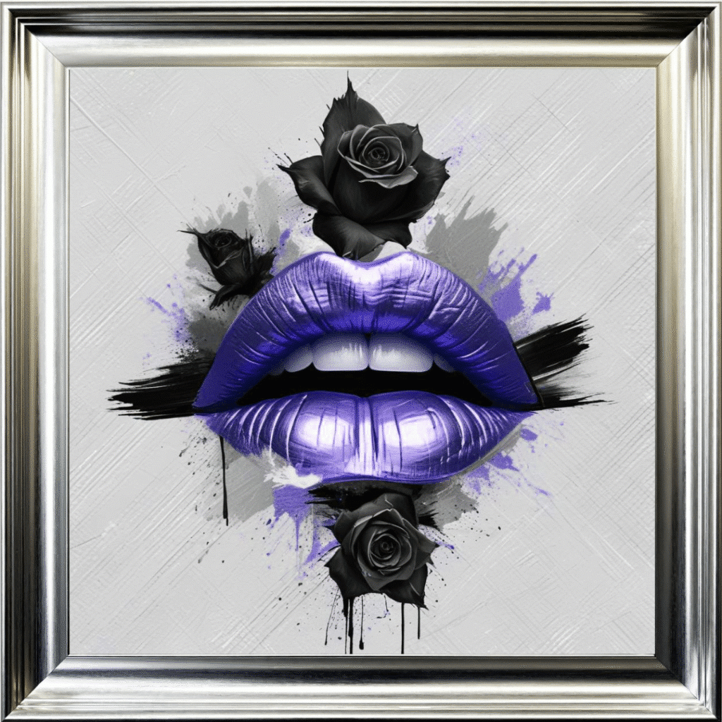 Black Rose Purple Lips - Framed wall art